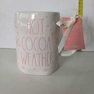 Rae Dunn "Hot Cocoa Weather " mug  with snowflakes pink and white NWT